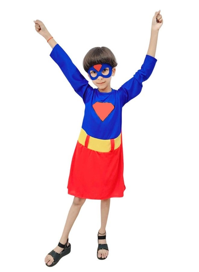 BookMyCostume Synthetic Supreme Red & Blue Super Hero Costume For Girls - Dress With Cape & Eye Mask | Superhero Kids Fancy Dress Outfit For Girls | 5-6 Years - Image 5